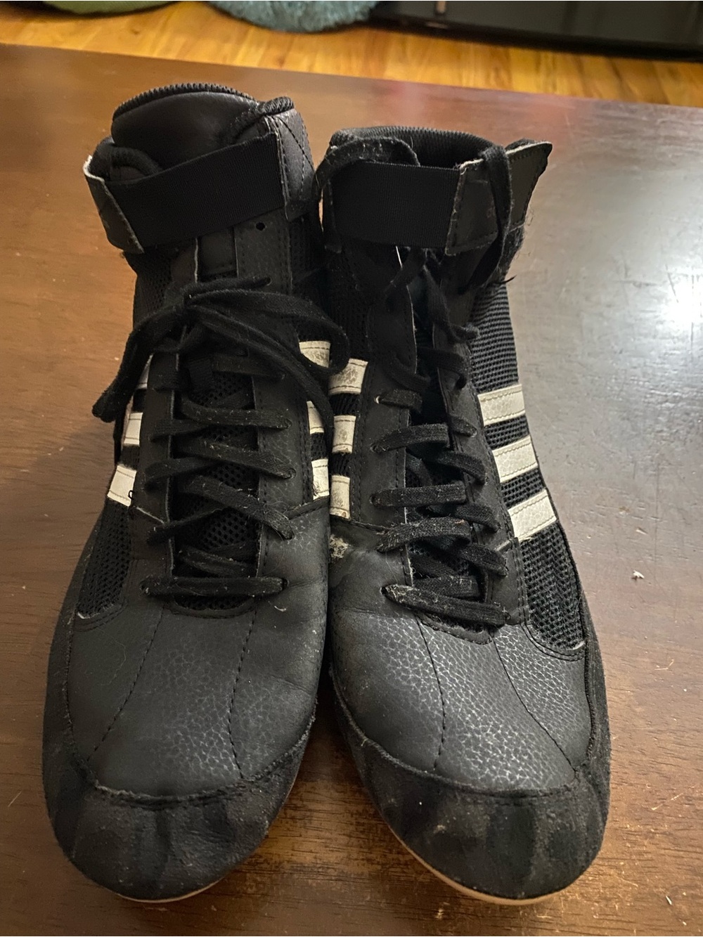 adidas Black High-Top Sneakers with White Stripes wrestling shoes